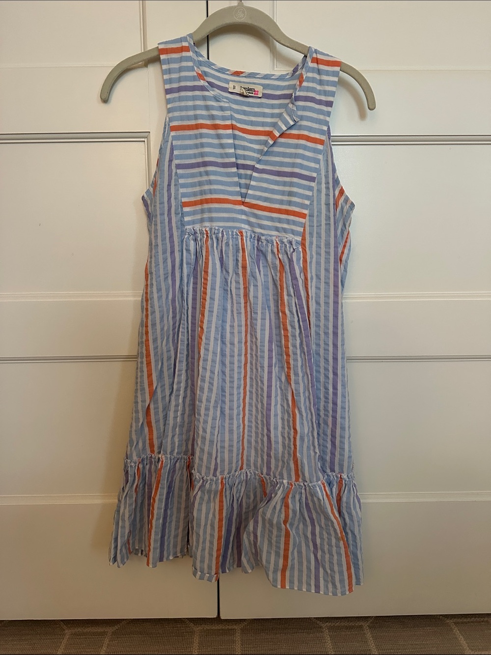 Lemlem Sleeveless Striped Mini Dress in Blue, Orange, Lavender